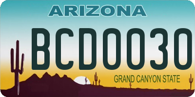 AZ license plate BCD0030