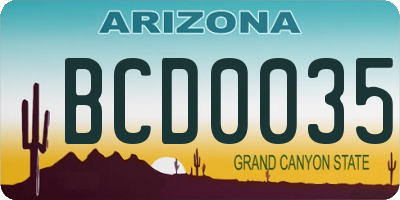 AZ license plate BCD0035