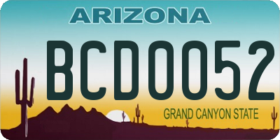 AZ license plate BCD0052