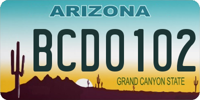 AZ license plate BCD0102