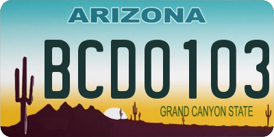 AZ license plate BCD0103