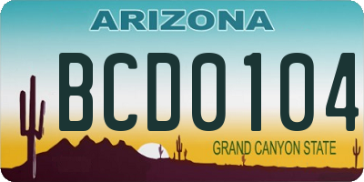 AZ license plate BCD0104