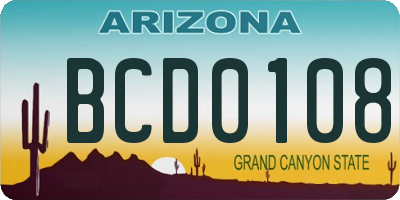 AZ license plate BCD0108