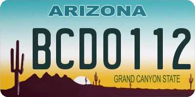 AZ license plate BCD0112