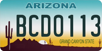 AZ license plate BCD0113