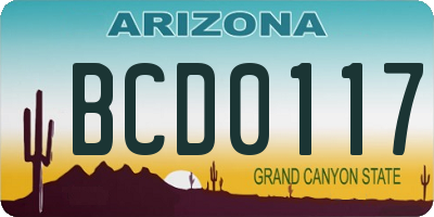 AZ license plate BCD0117