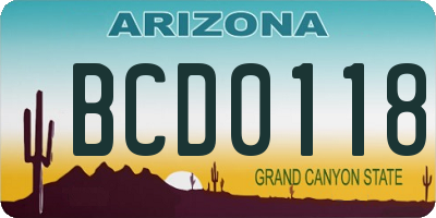 AZ license plate BCD0118