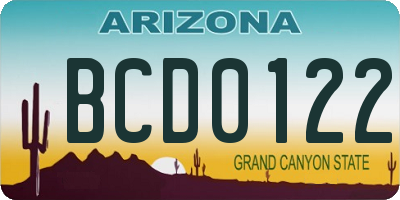 AZ license plate BCD0122