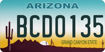 AZ license plate BCD0135