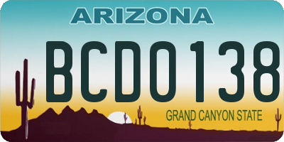 AZ license plate BCD0138