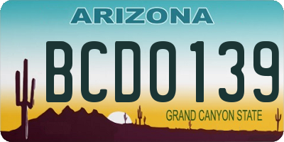 AZ license plate BCD0139