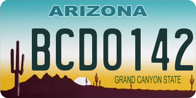 AZ license plate BCD0142