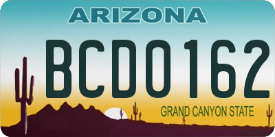 AZ license plate BCD0162