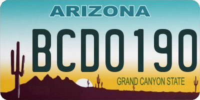 AZ license plate BCD0190