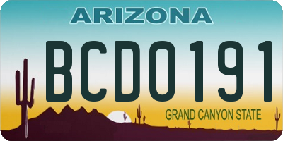 AZ license plate BCD0191