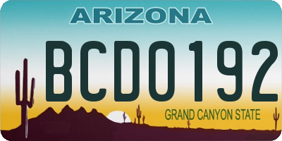 AZ license plate BCD0192