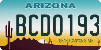 AZ license plate BCD0193