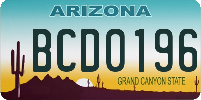 AZ license plate BCD0196