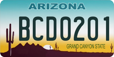 AZ license plate BCD0201