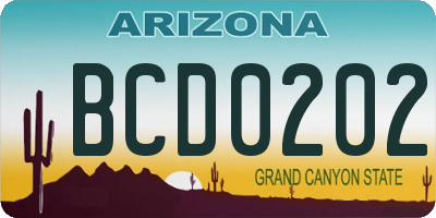 AZ license plate BCD0202