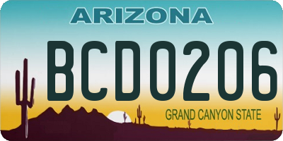 AZ license plate BCD0206