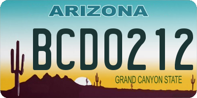 AZ license plate BCD0212