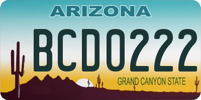 AZ license plate BCD0222