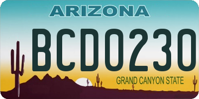 AZ license plate BCD0230