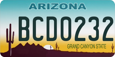 AZ license plate BCD0232