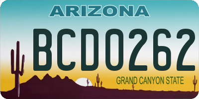 AZ license plate BCD0262