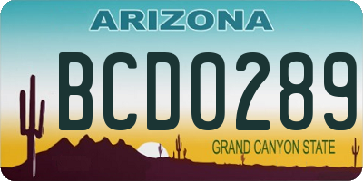 AZ license plate BCD0289