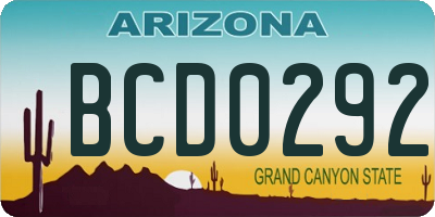 AZ license plate BCD0292