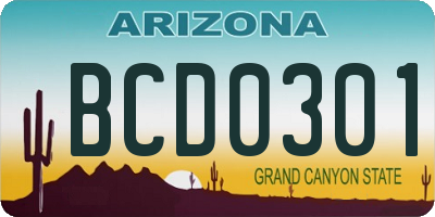 AZ license plate BCD0301