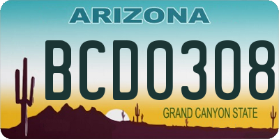 AZ license plate BCD0308