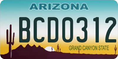 AZ license plate BCD0312