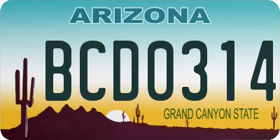 AZ license plate BCD0314