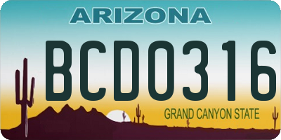 AZ license plate BCD0316