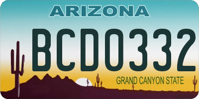 AZ license plate BCD0332