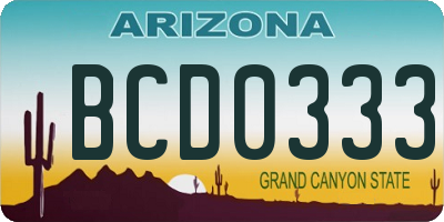 AZ license plate BCD0333