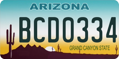 AZ license plate BCD0334