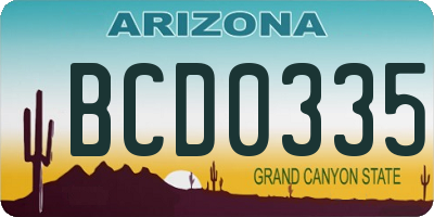 AZ license plate BCD0335