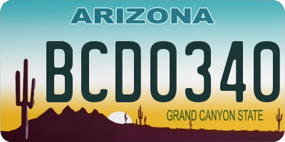 AZ license plate BCD0340