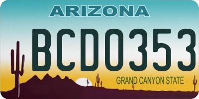 AZ license plate BCD0353