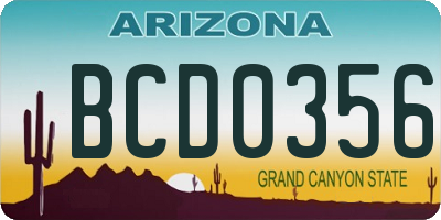 AZ license plate BCD0356