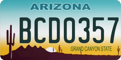 AZ license plate BCD0357