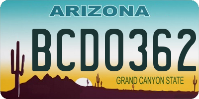 AZ license plate BCD0362