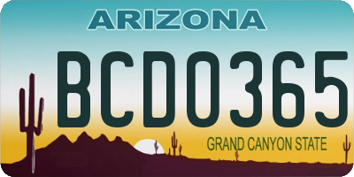 AZ license plate BCD0365