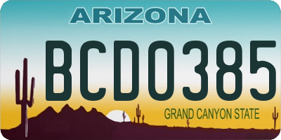 AZ license plate BCD0385