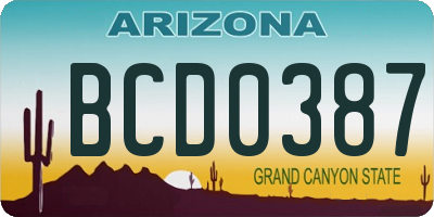 AZ license plate BCD0387