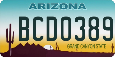 AZ license plate BCD0389